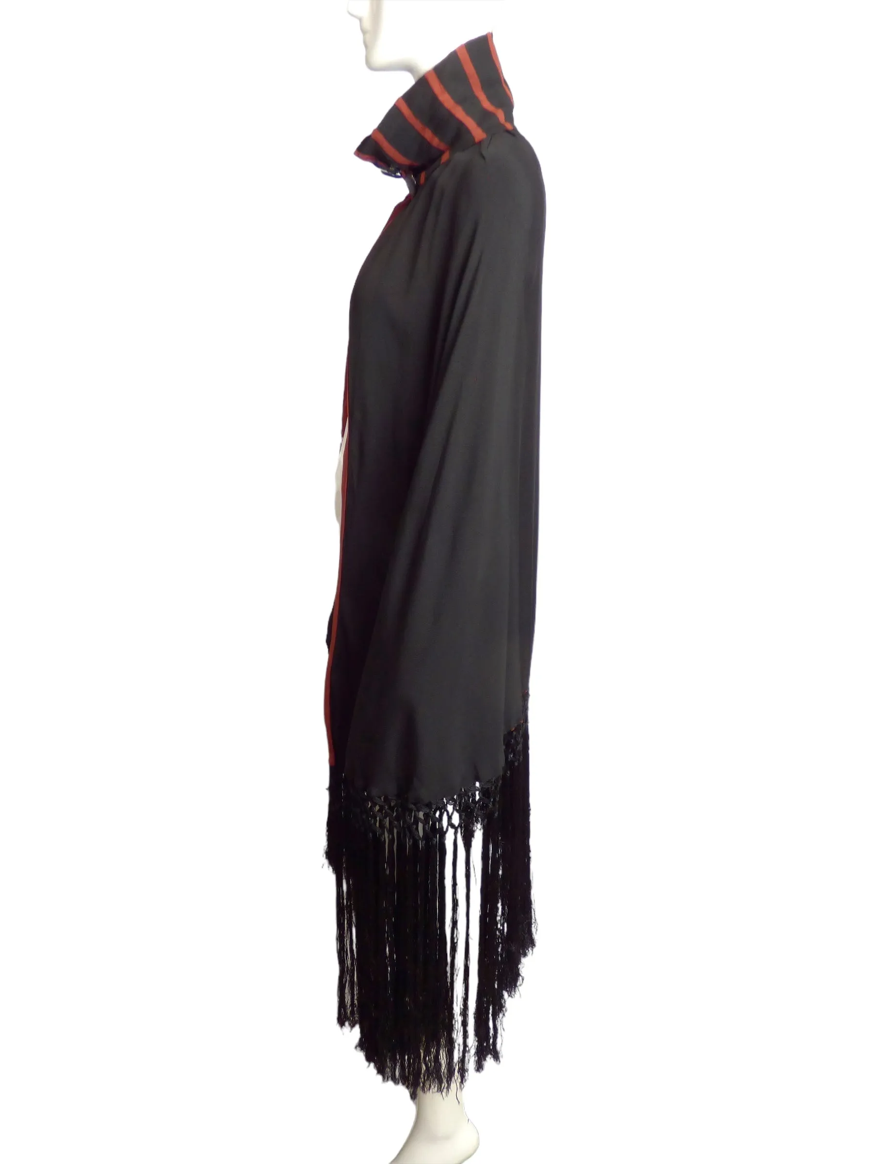 1920s AS IS Black & Orange Silk Fringe Cape-Small