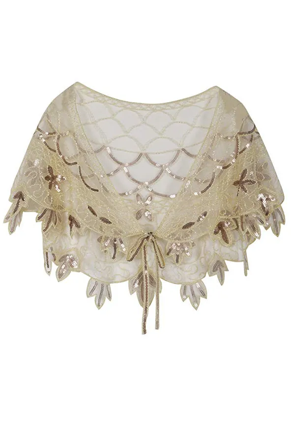 1920s Ivory Flower Sequin Women Cape