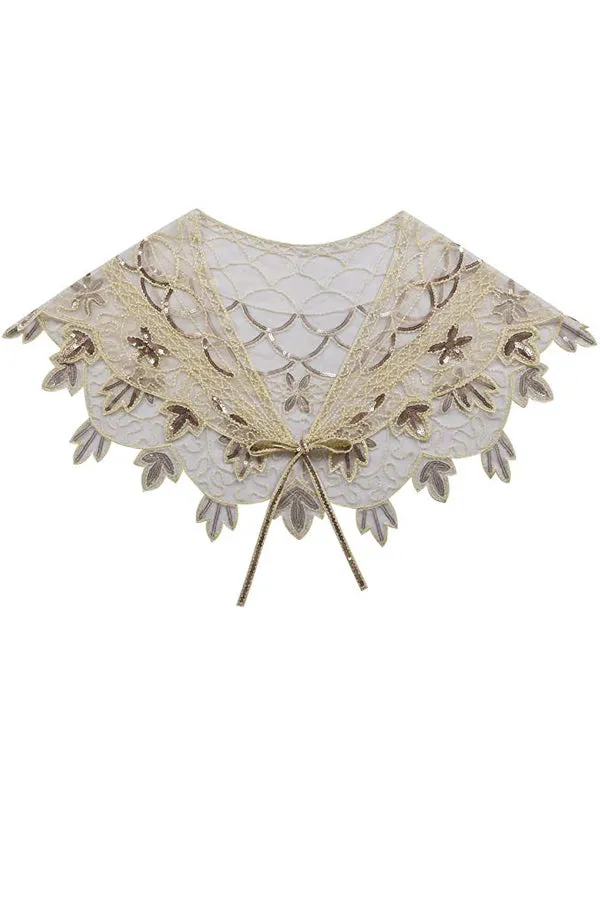 1920s Ivory Flower Sequin Women Cape