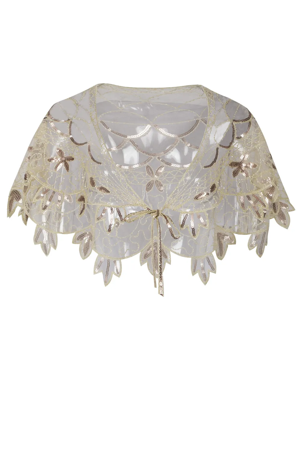 1920s Ivory Flower Sequin Women Cape