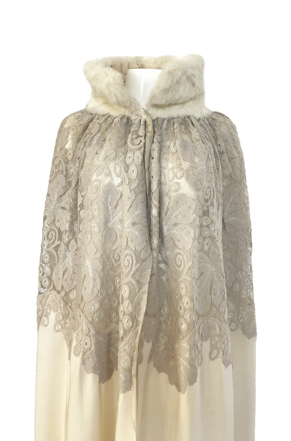 1920s Vogue Company Netted Chenille Lace on Ivory Silk Flapper Cape