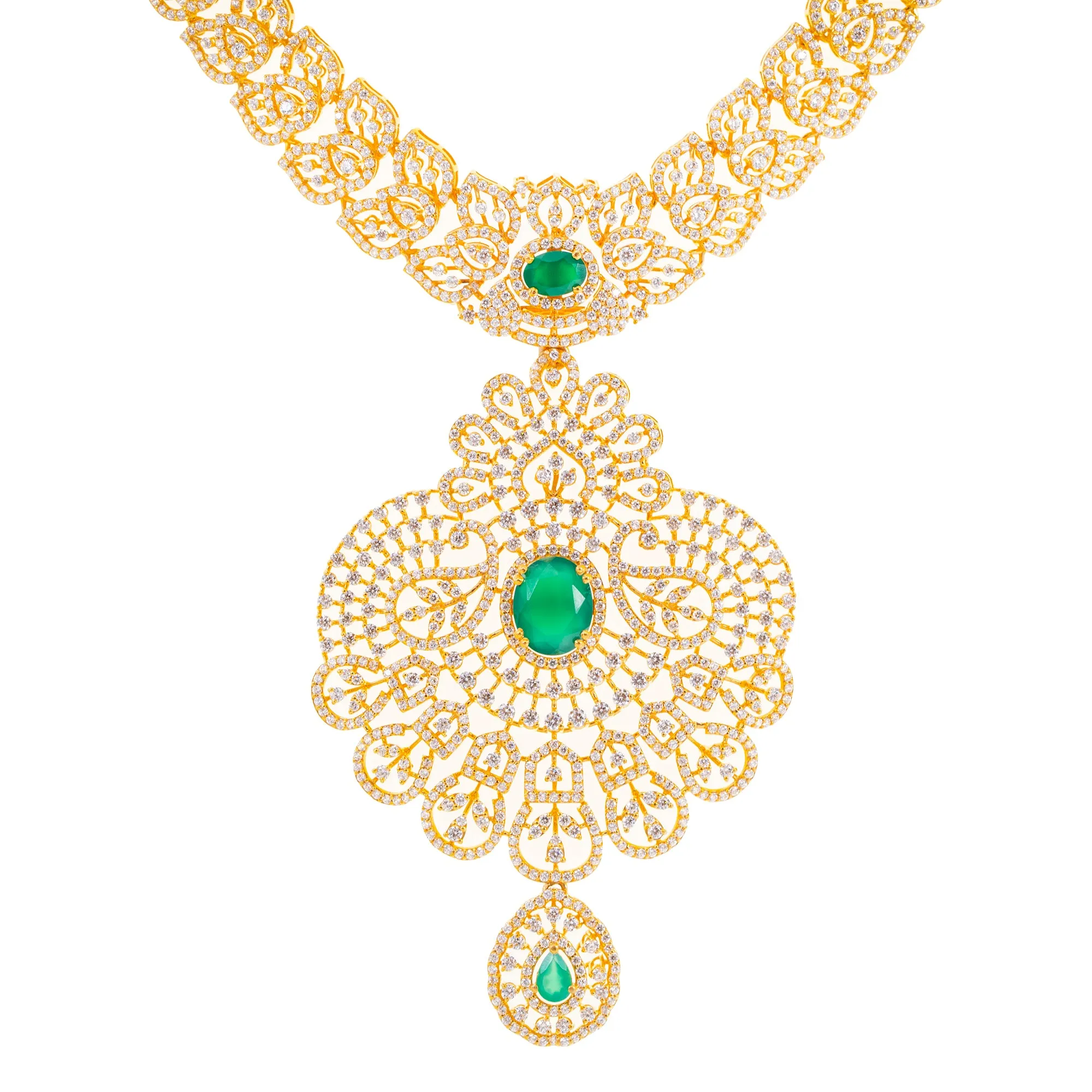 22K Yellow Gold, Emerald, & CZ Necklace (104.3gm)