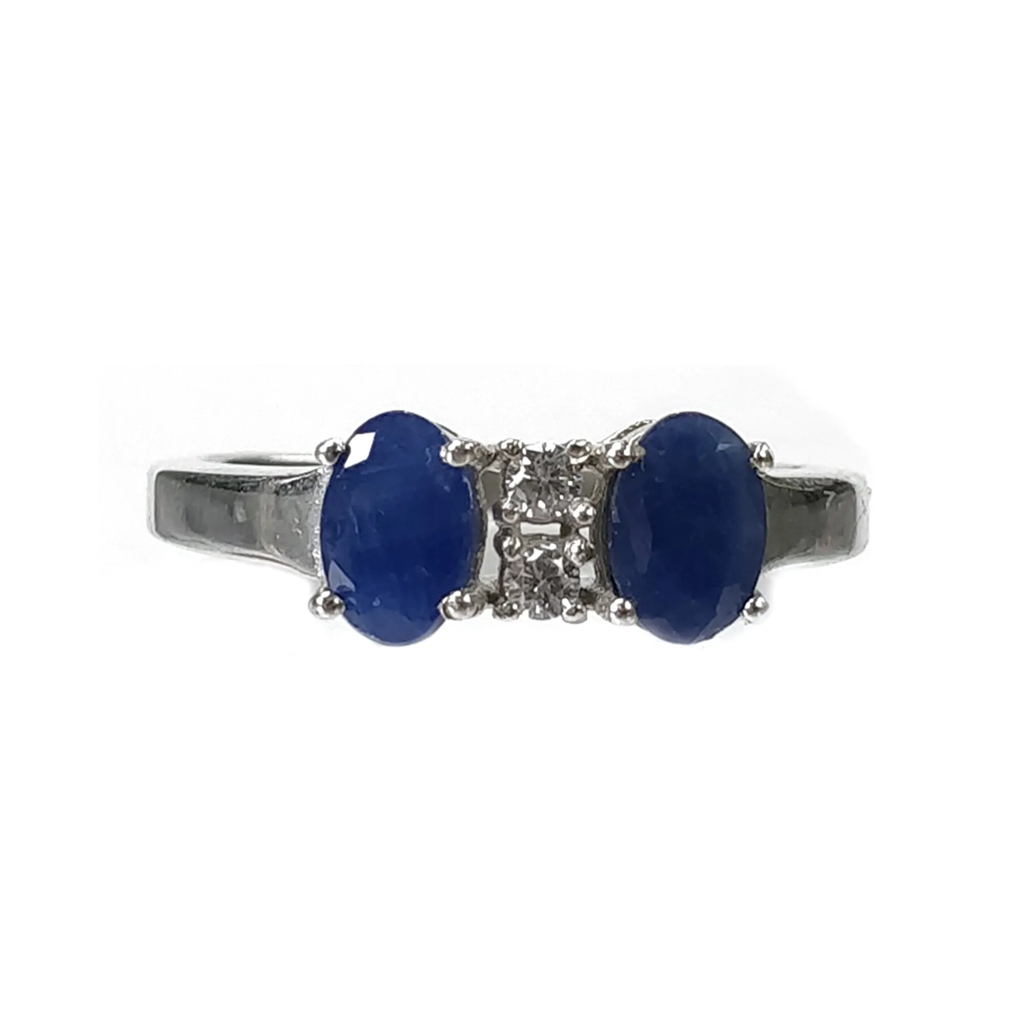 925 Sterling Silver Ring : 2.910gms Natural BLUE SAPPHIRE Gemstone With CZ Oval Normal Cut Prong Set Unisex Ring 7.5US