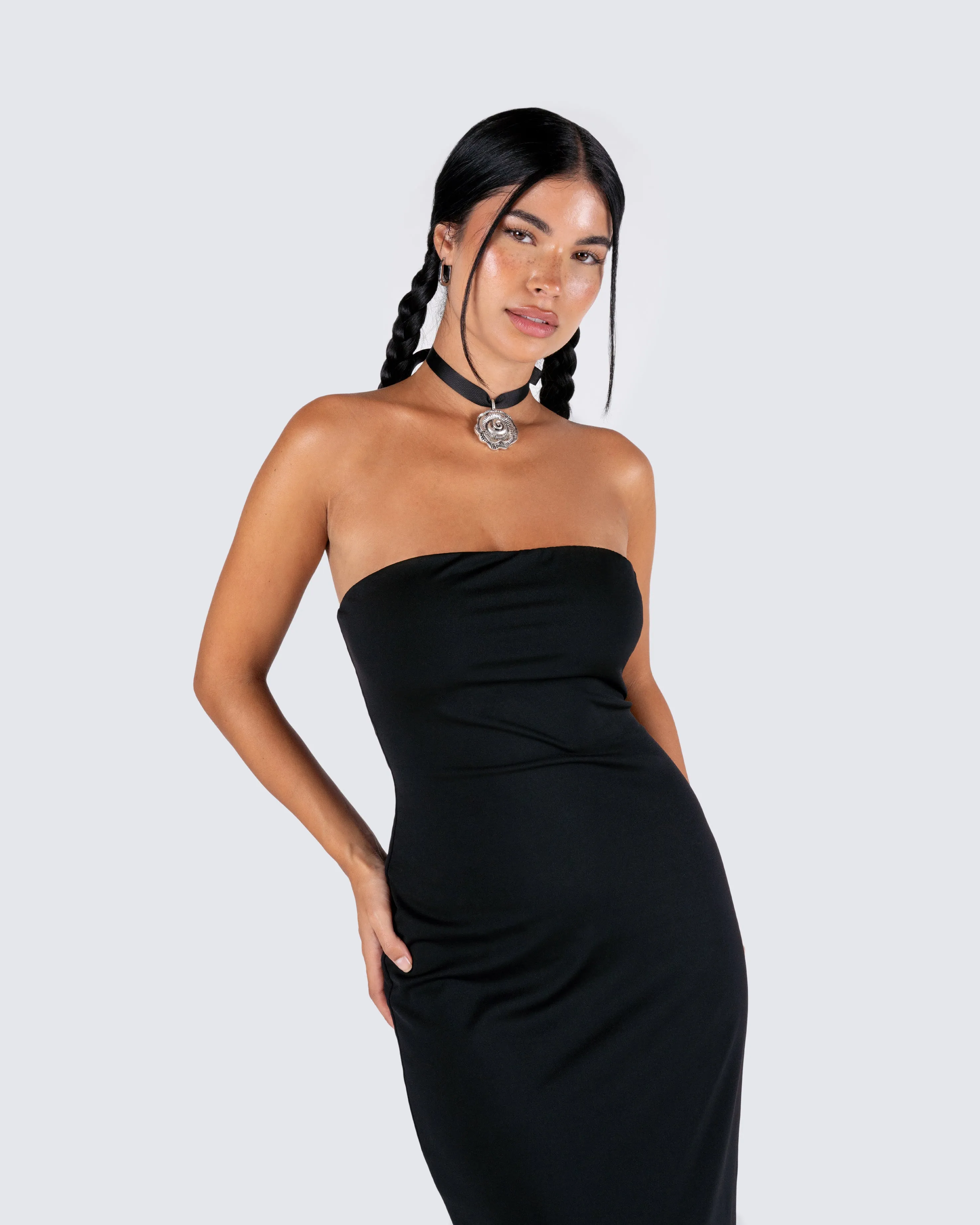 Akari Black Jersey Tube Maxi Dress