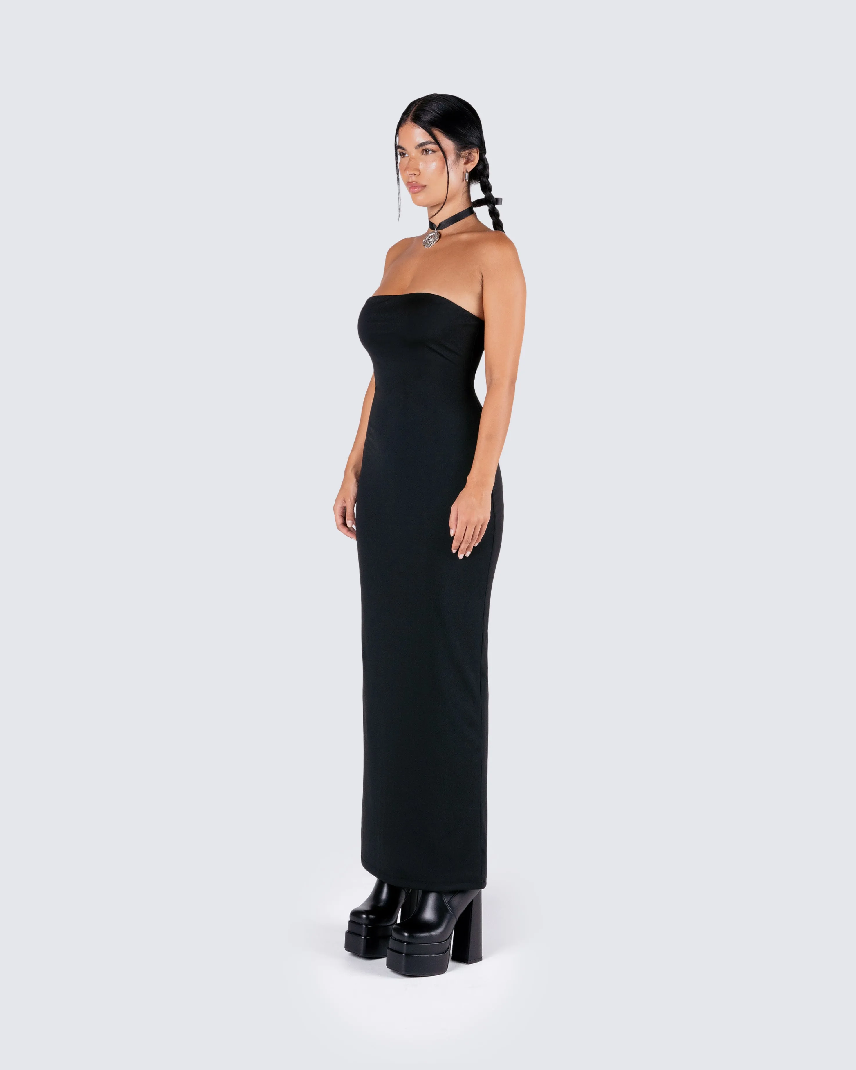 Akari Black Jersey Tube Maxi Dress