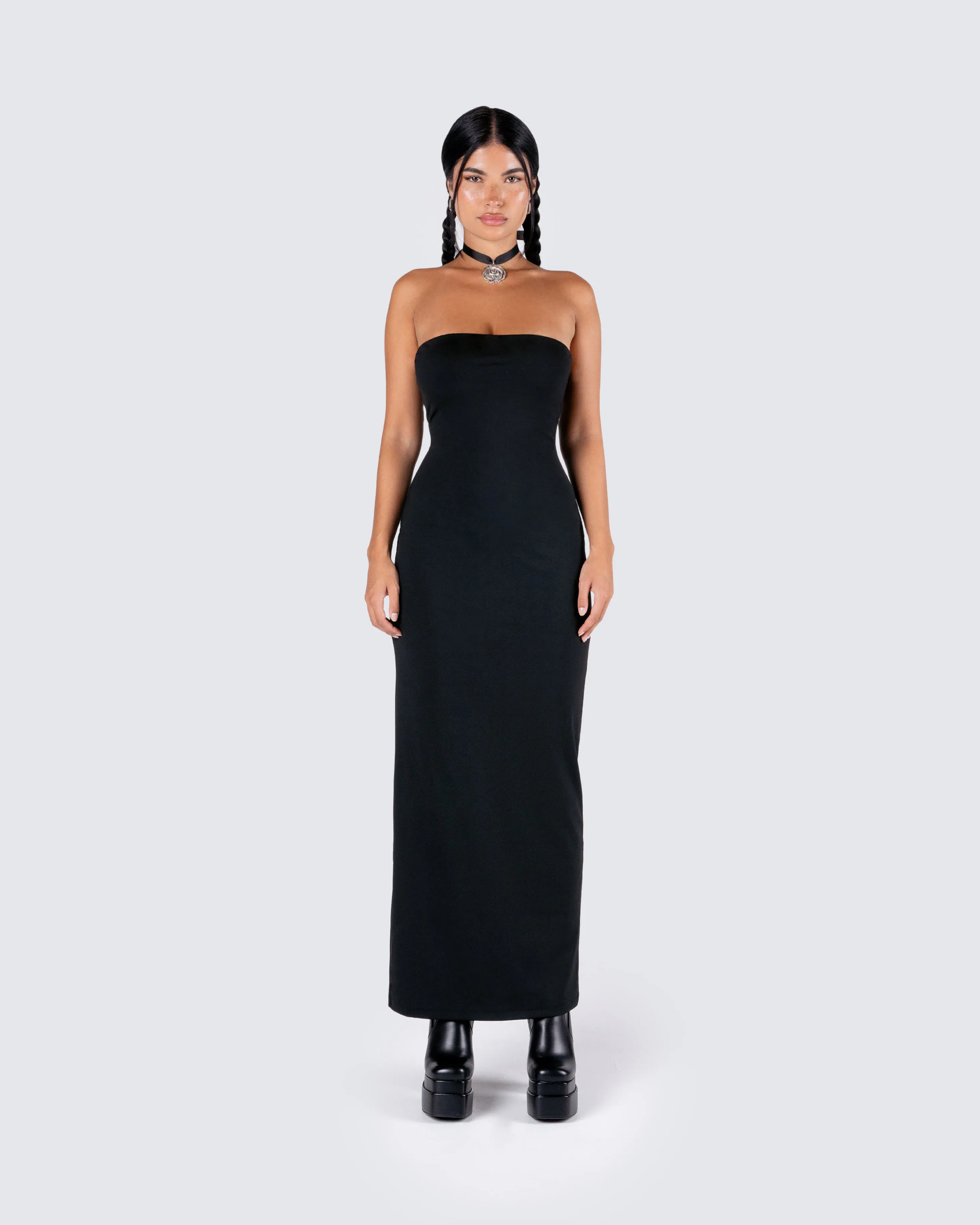 Akari Black Jersey Tube Maxi Dress