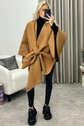 Andra Dark Beige Wool Look Pull Through Cape