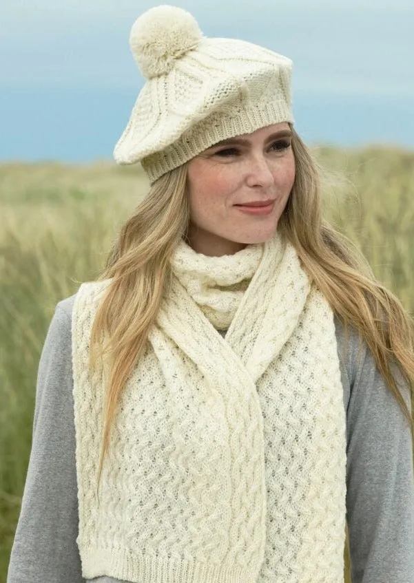 Aran Crafts Merino Wool Beret Hat | Natural