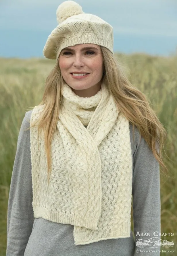 Aran Crafts Merino Wool Beret Hat | Natural