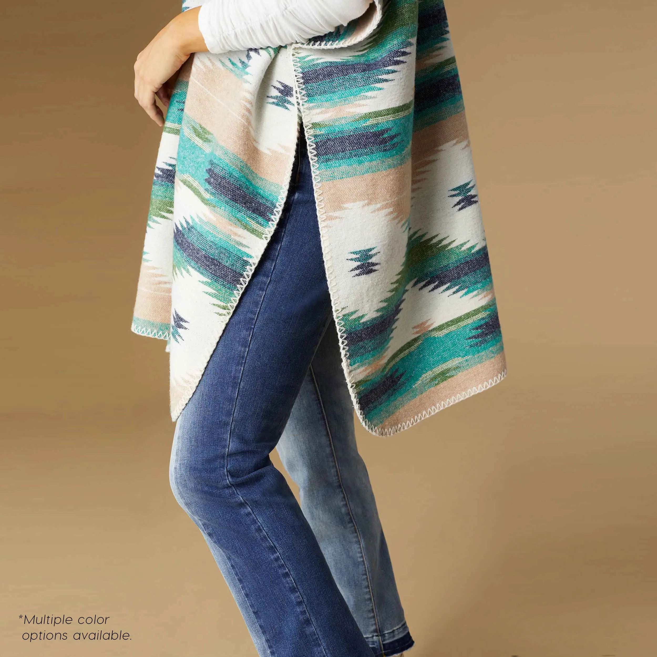 Autumn Dreams Hooded Ruana - Ivory/Teal