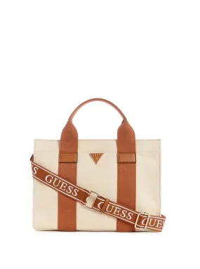 Beige Brown Canvas Small Tote Bag