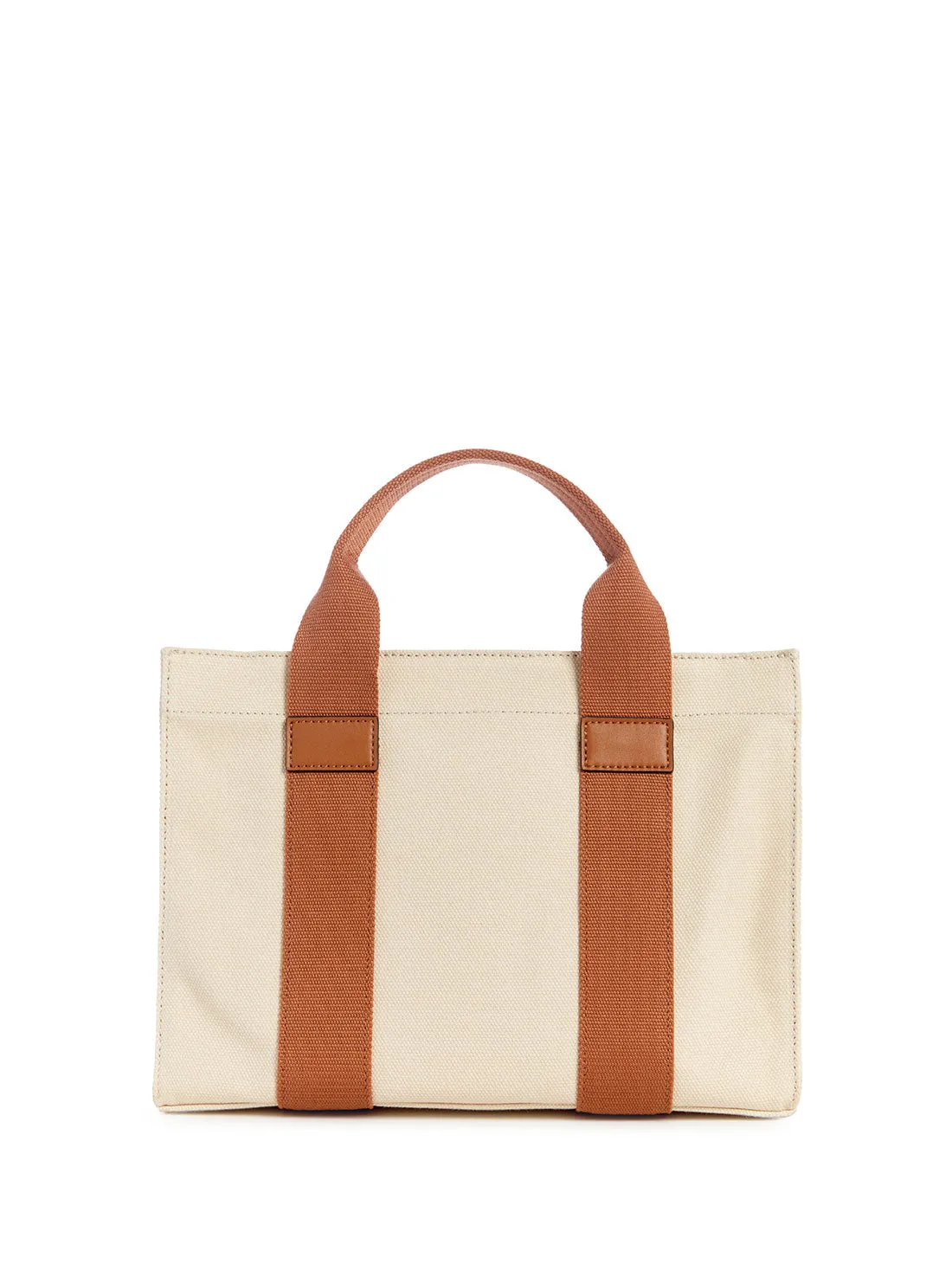 Beige Brown Canvas Small Tote Bag