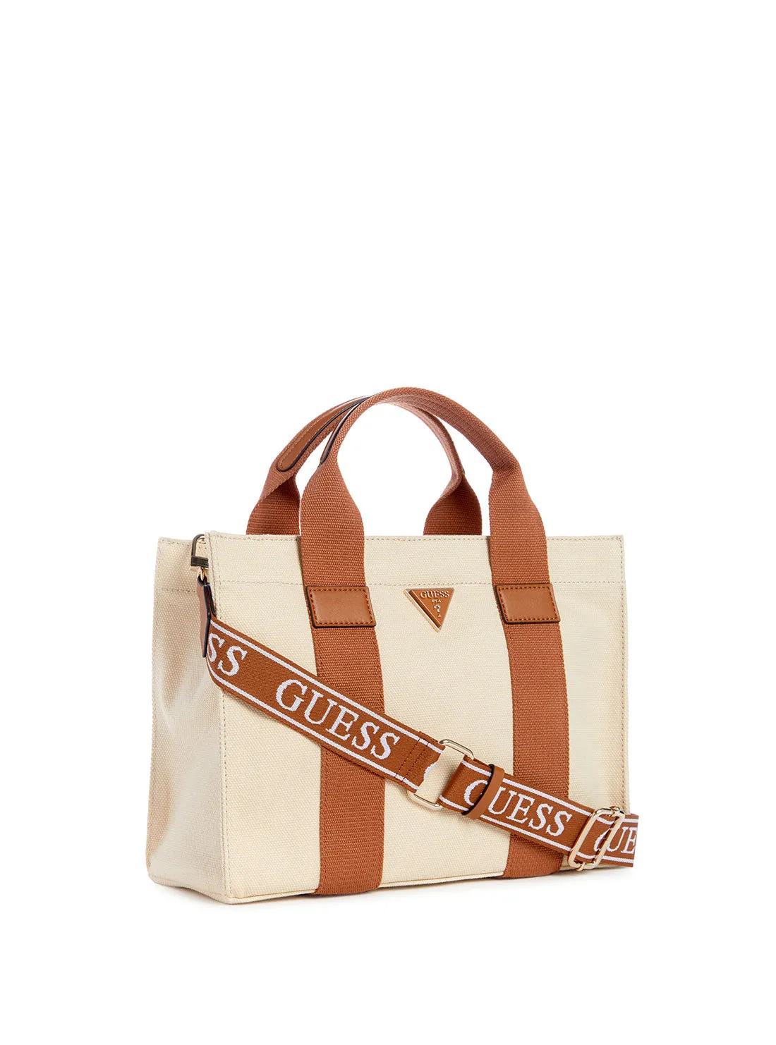 Beige Brown Canvas Small Tote Bag