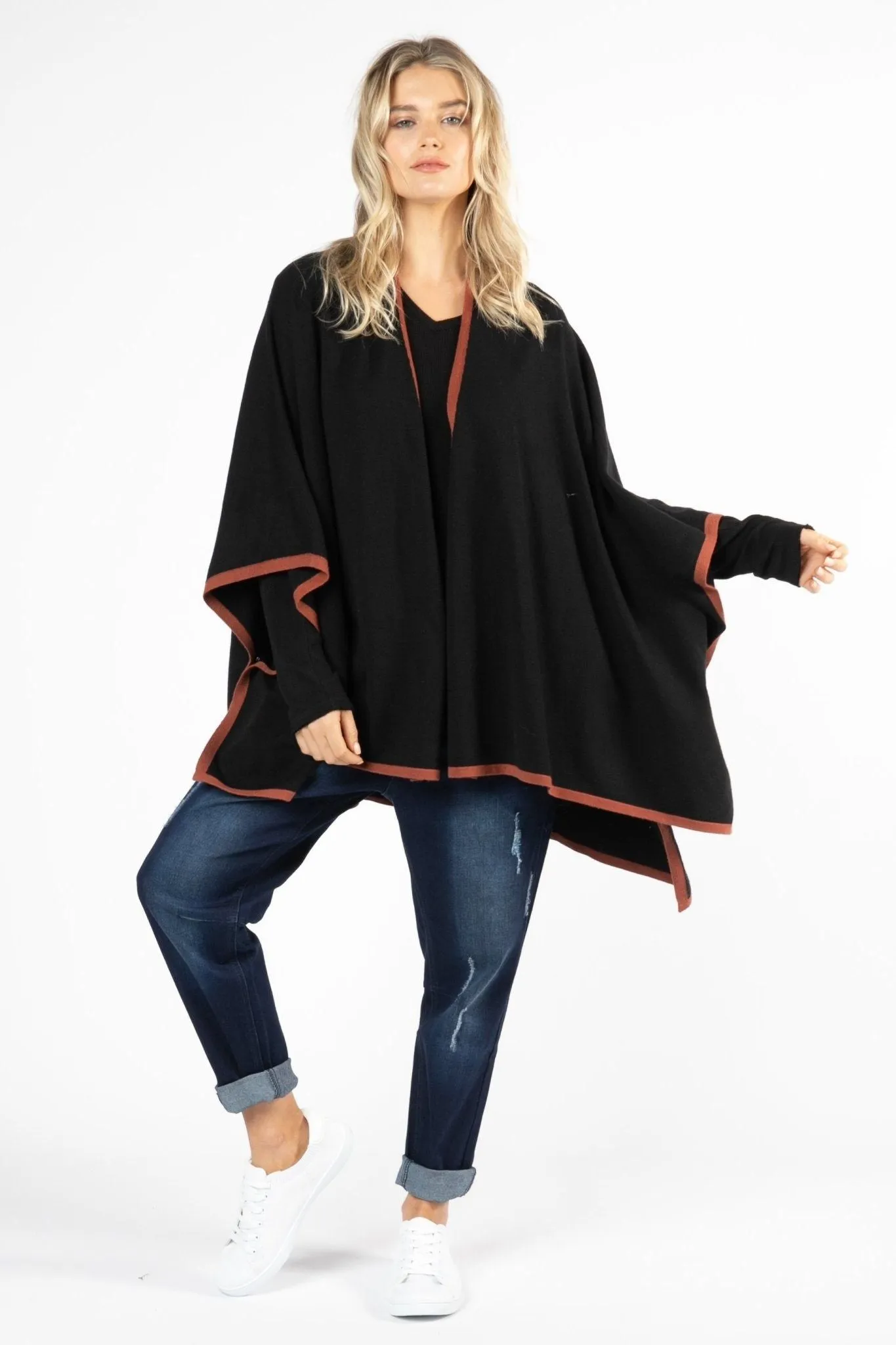 Betty Basics Erin Multi Cape in Black / Terracotta