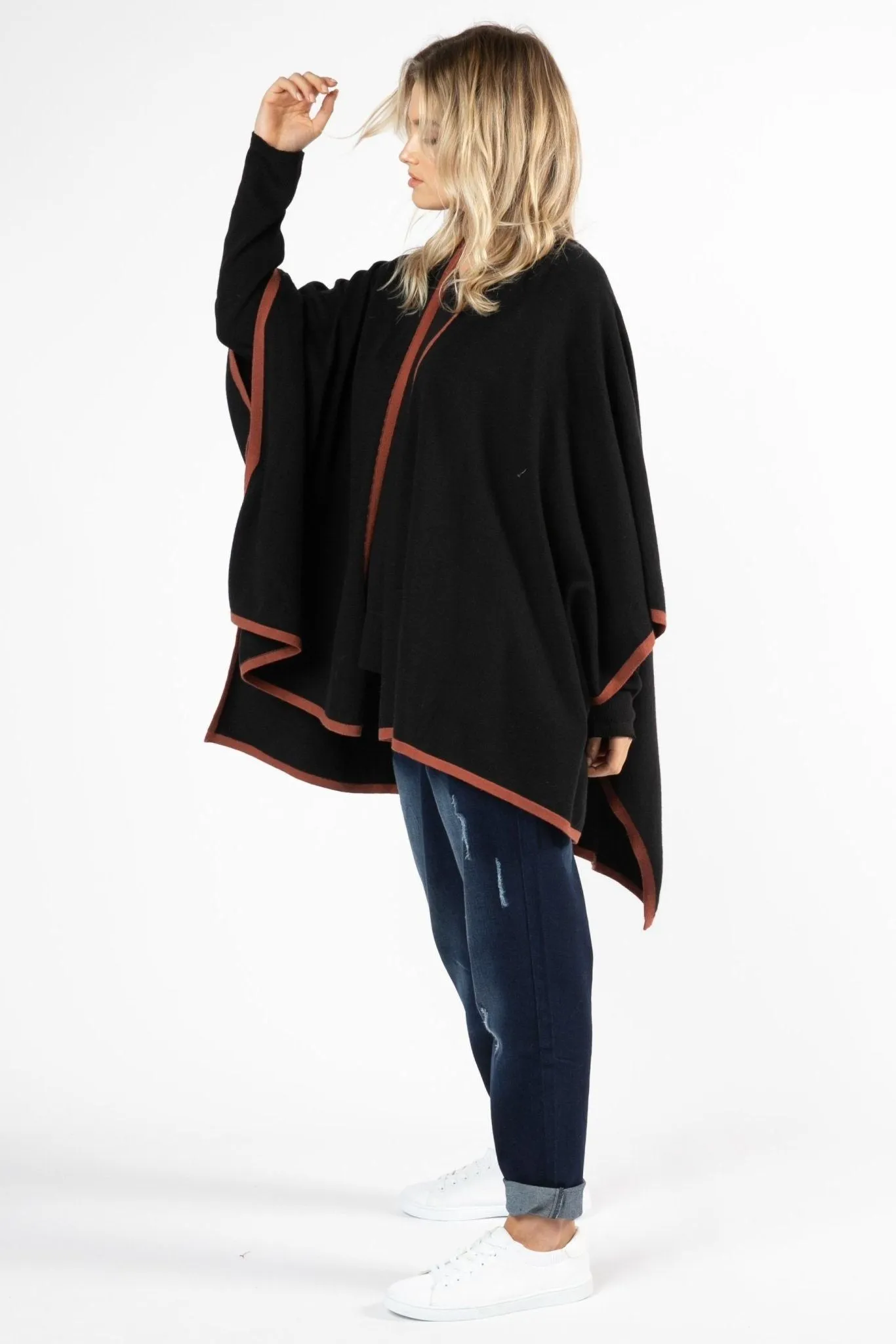 Betty Basics Erin Multi Cape in Black / Terracotta