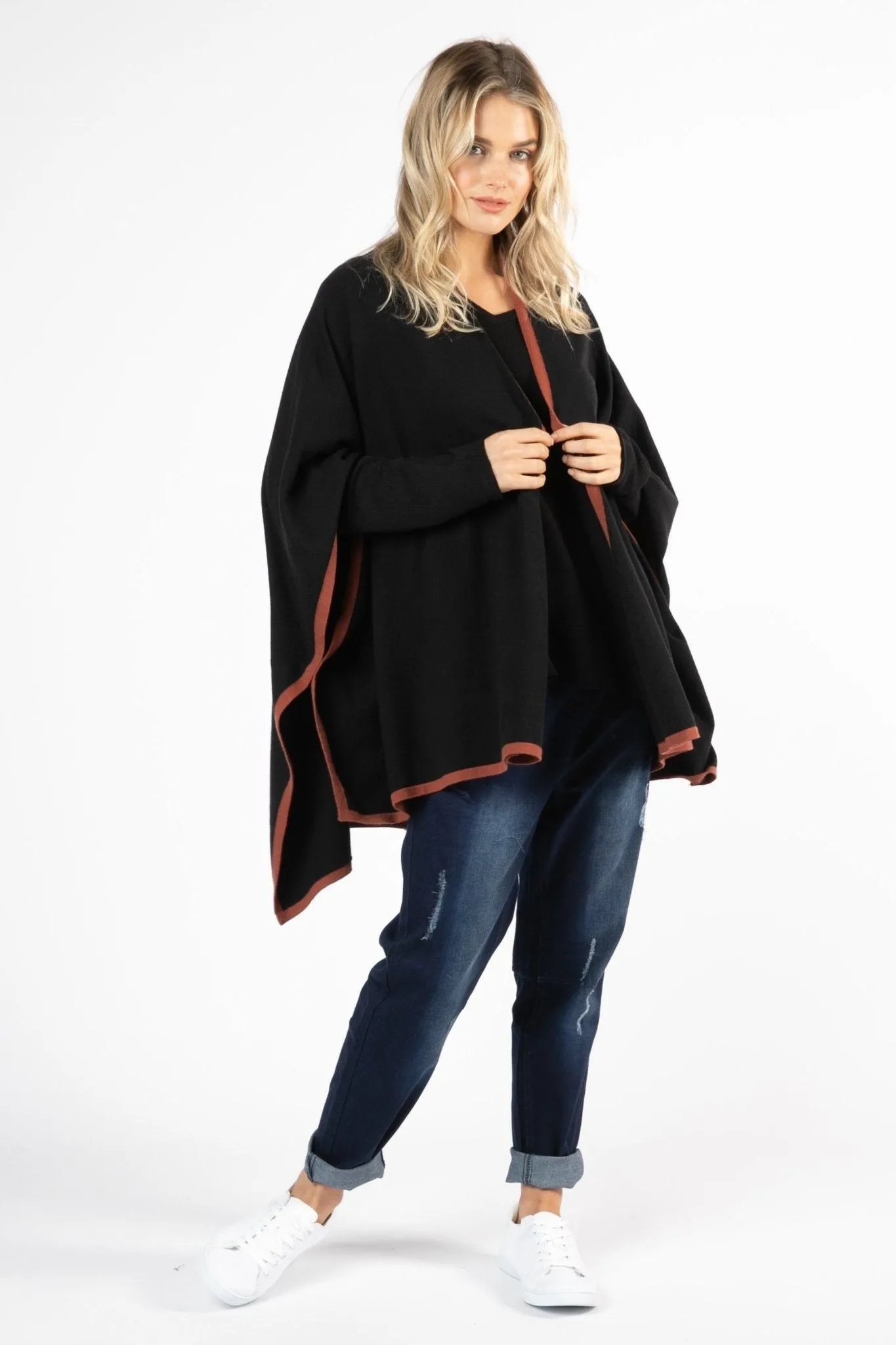 Betty Basics Erin Multi Cape in Black / Terracotta