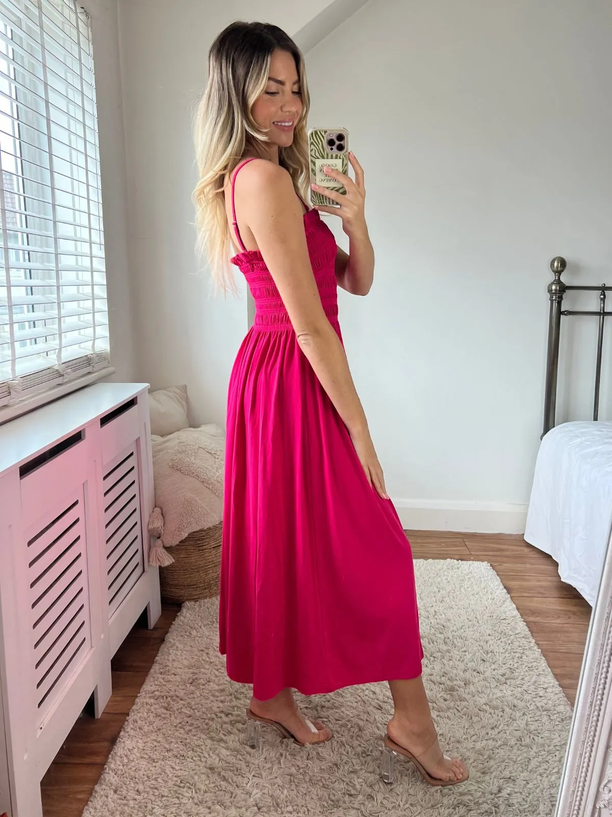 Betty Jersey Shirred Midi Dress / Pink