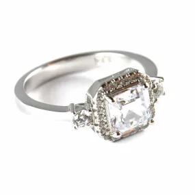 Big square & small CZ silver wedding ring