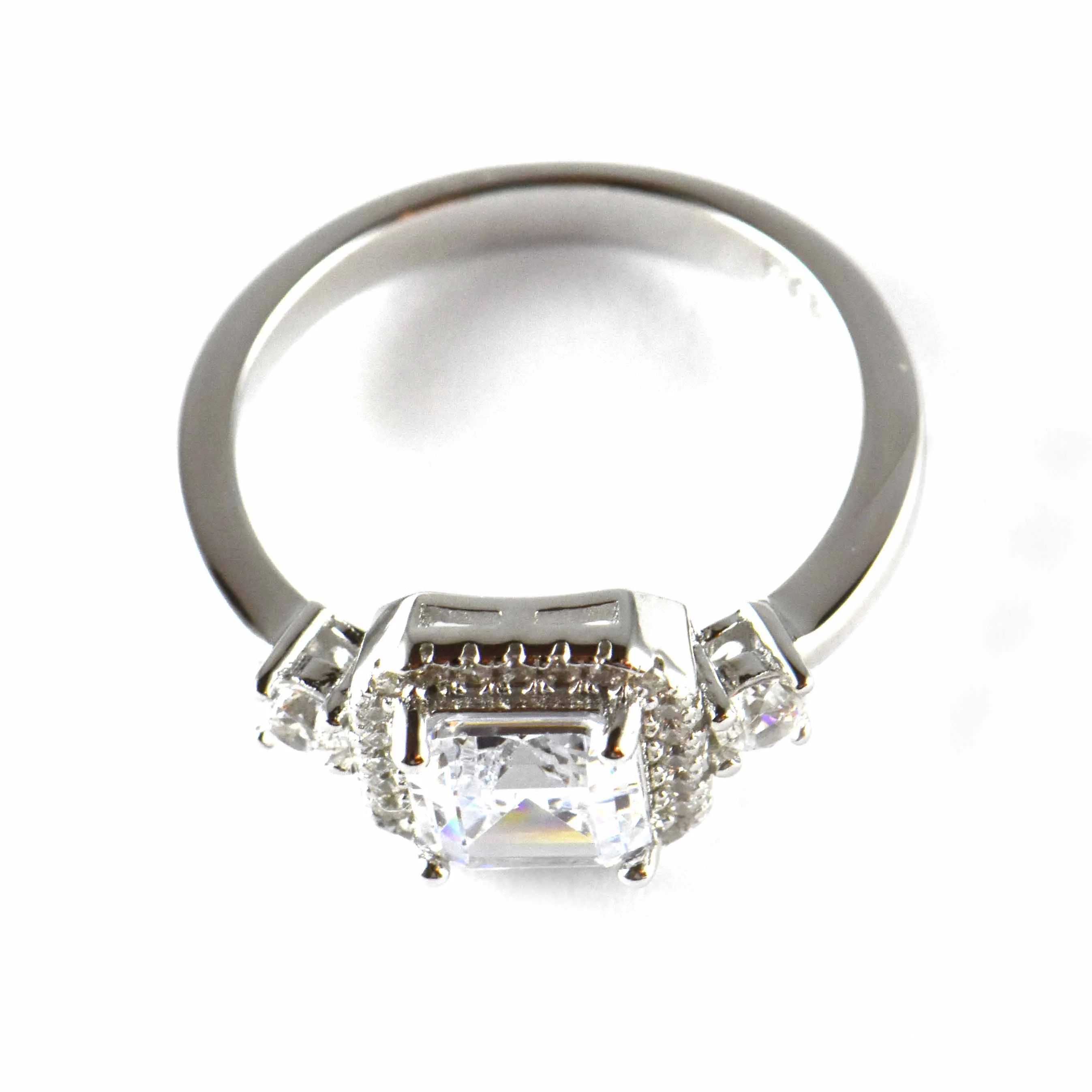 Big square & small CZ silver wedding ring