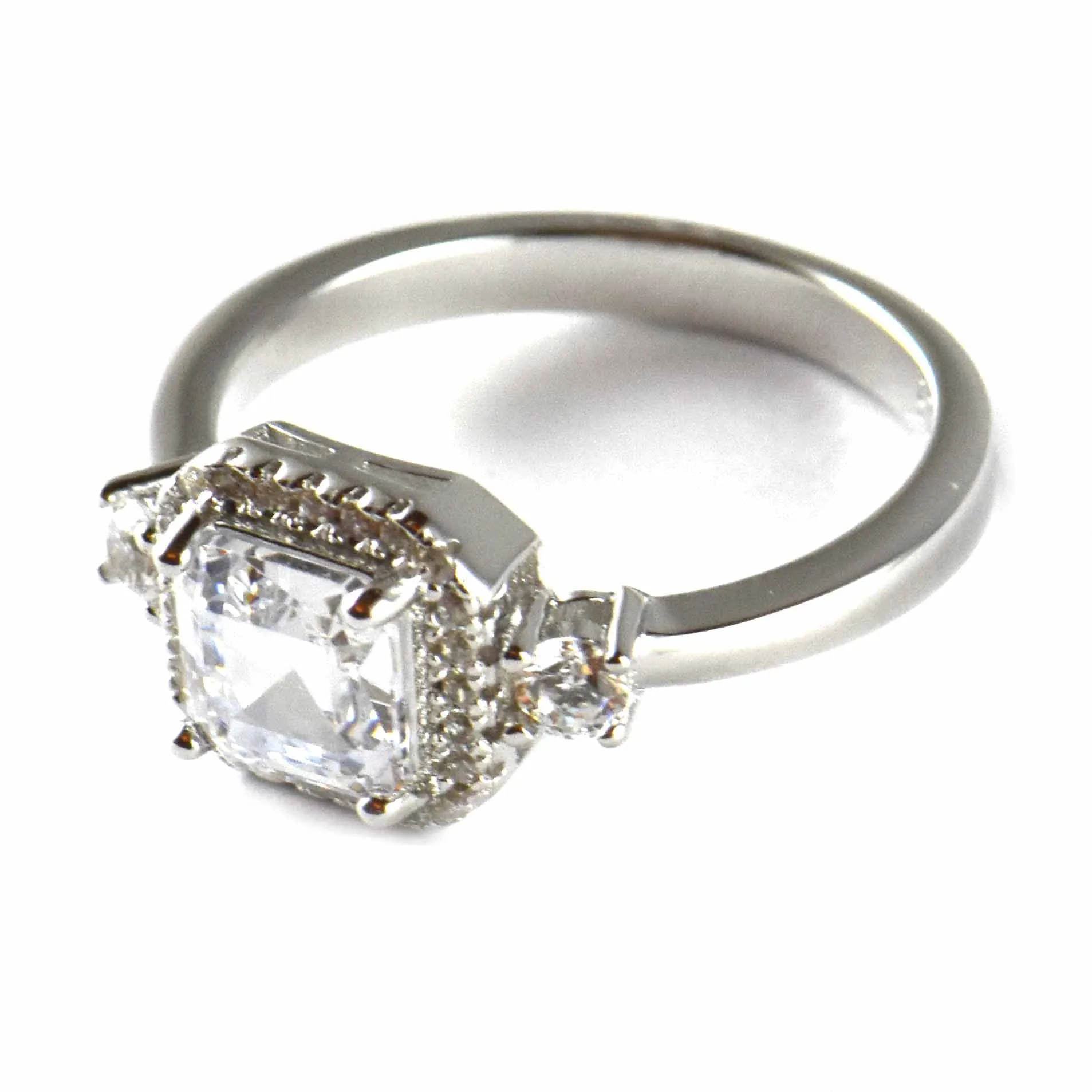 Big square & small CZ silver wedding ring