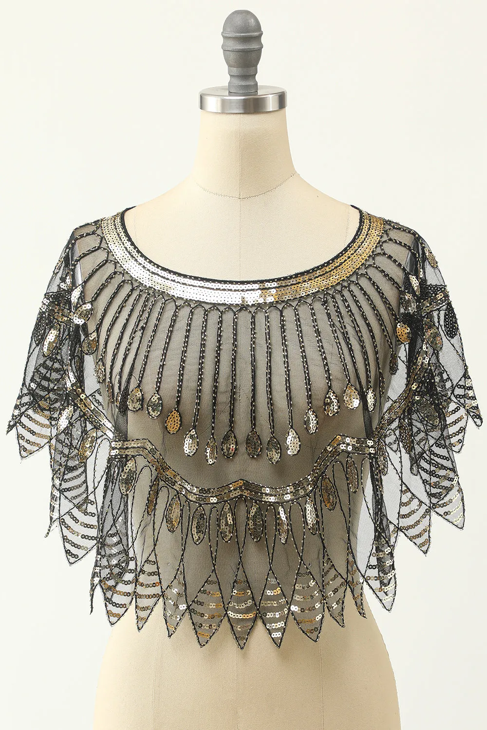 Black and Gold Sequin 1920s Cape