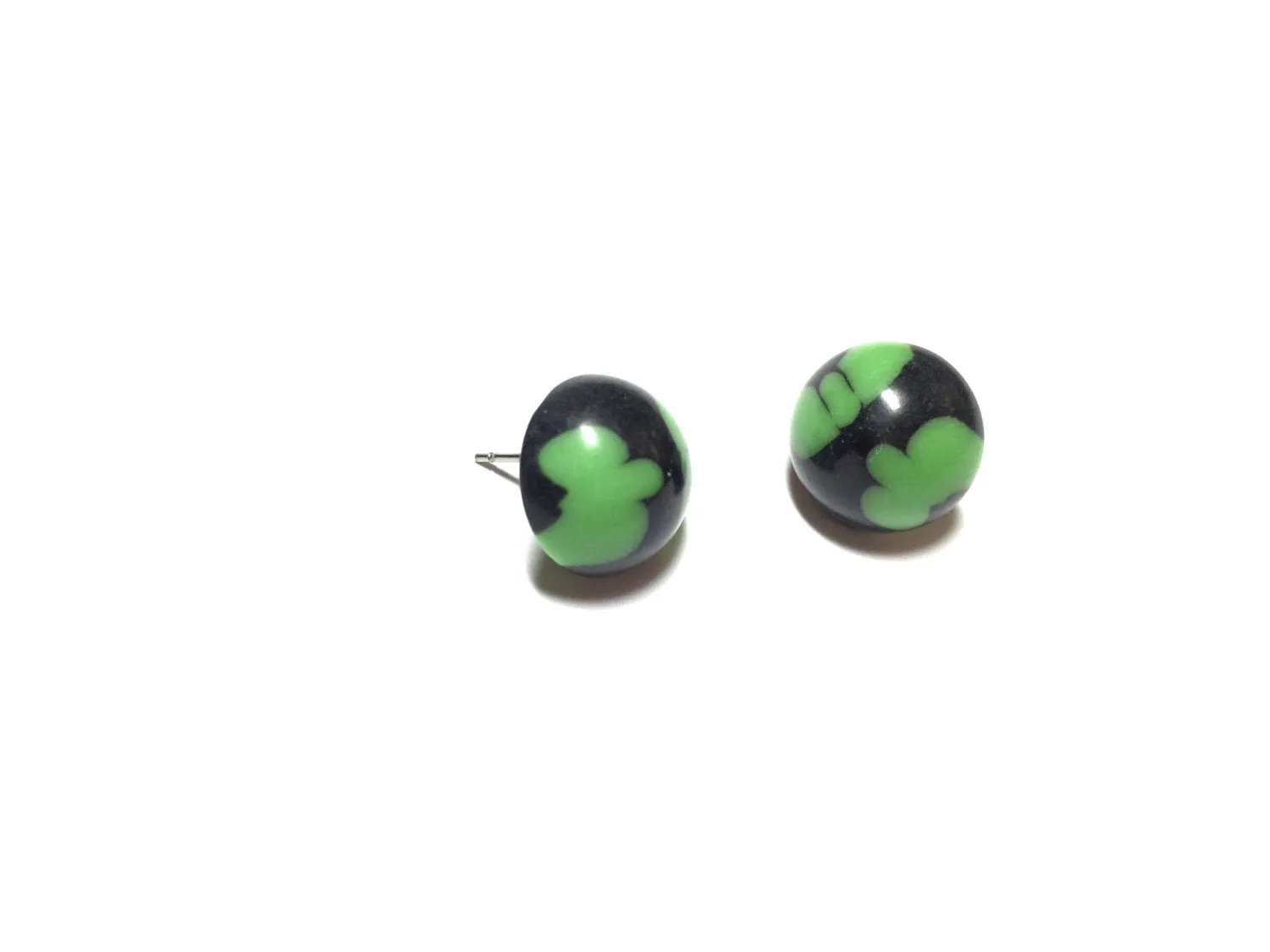 Black and Green Batik Retro Button Stud Earrings