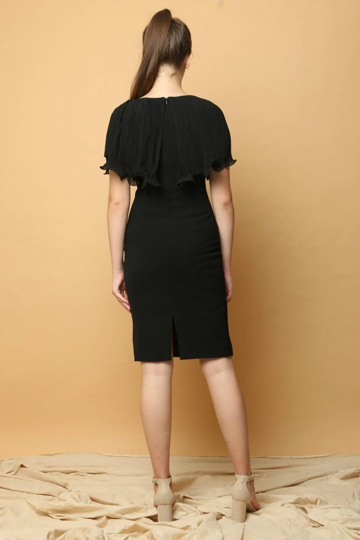 Black Cape Pleated Dress