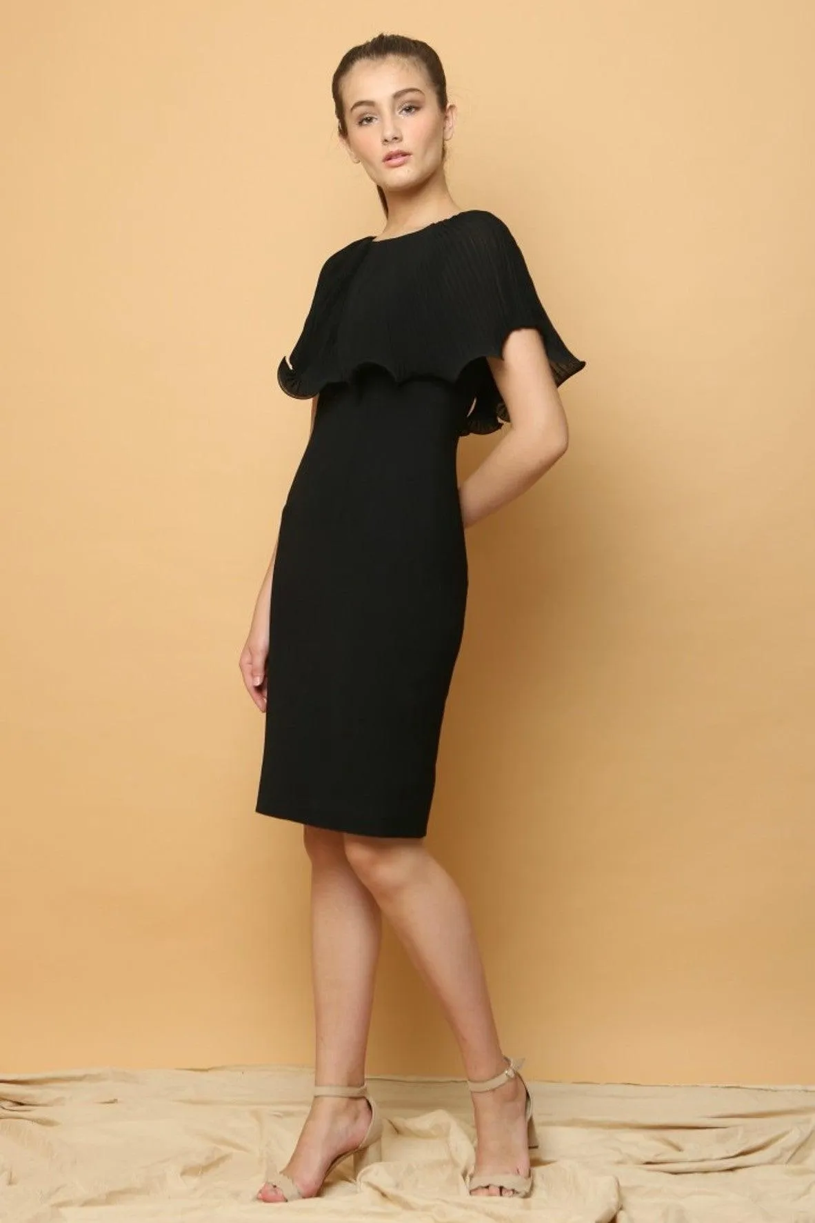 Black Cape Pleated Dress