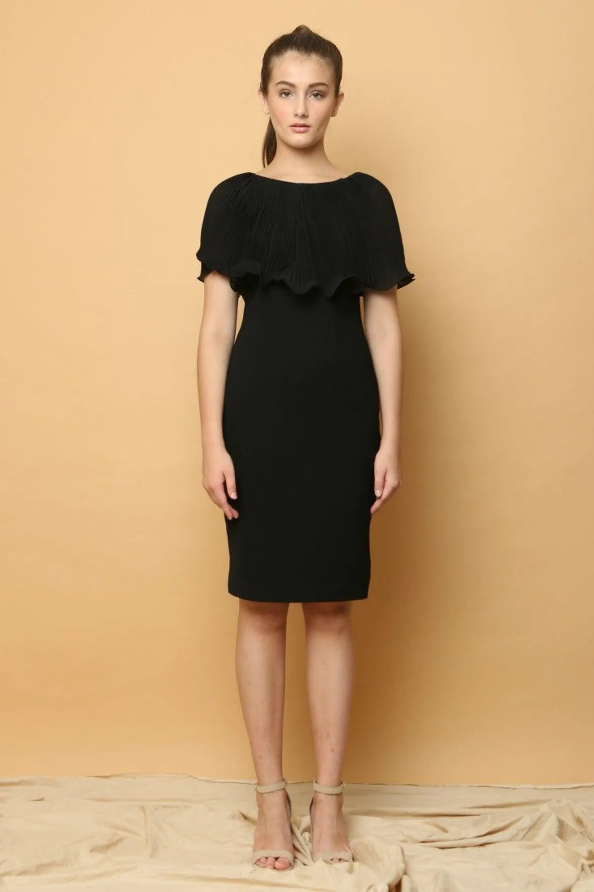 Black Cape Pleated Dress