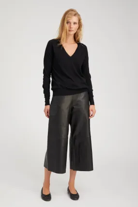 Black Leather Culotte Pants