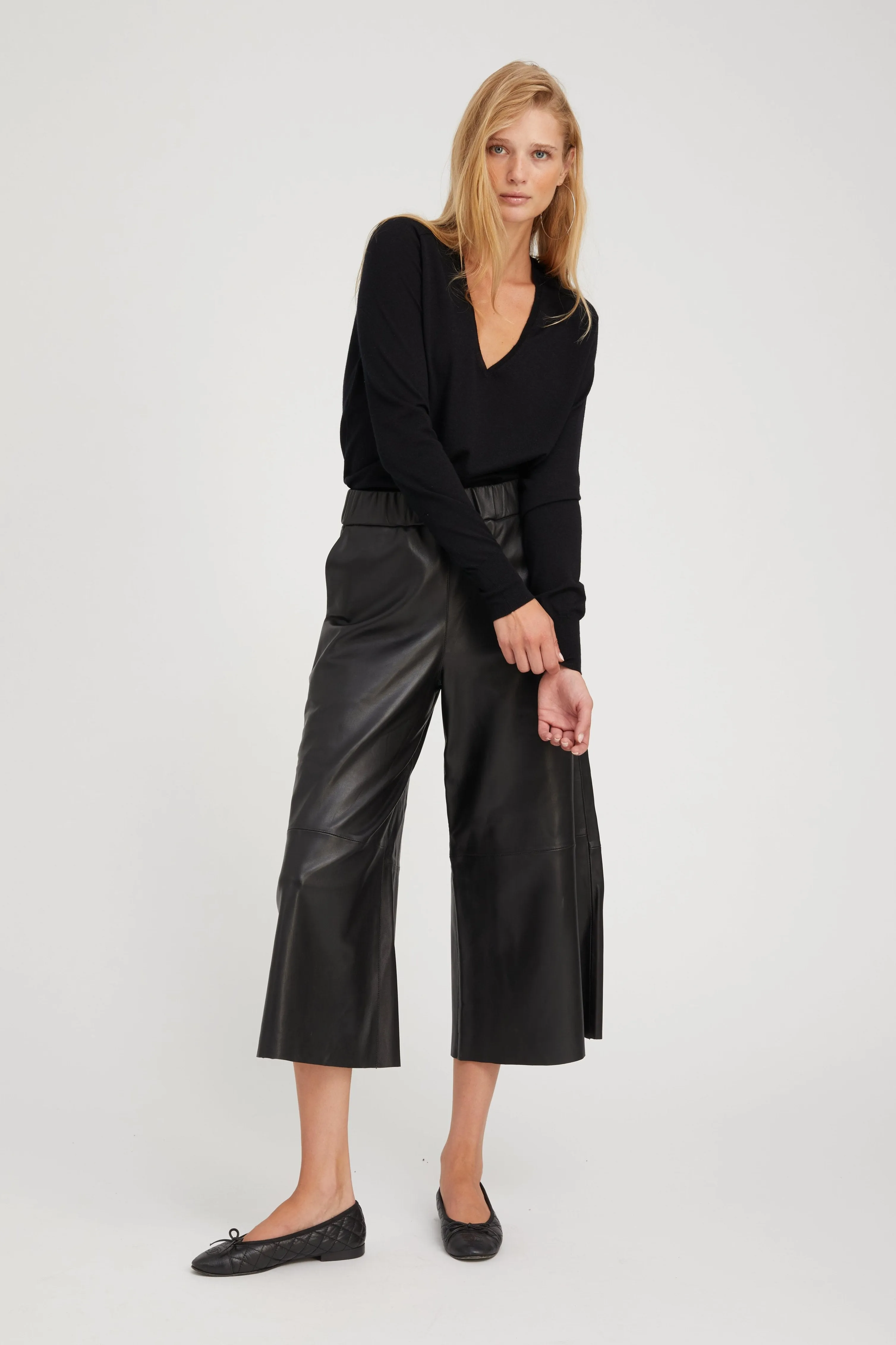 Black Leather Culotte Pants