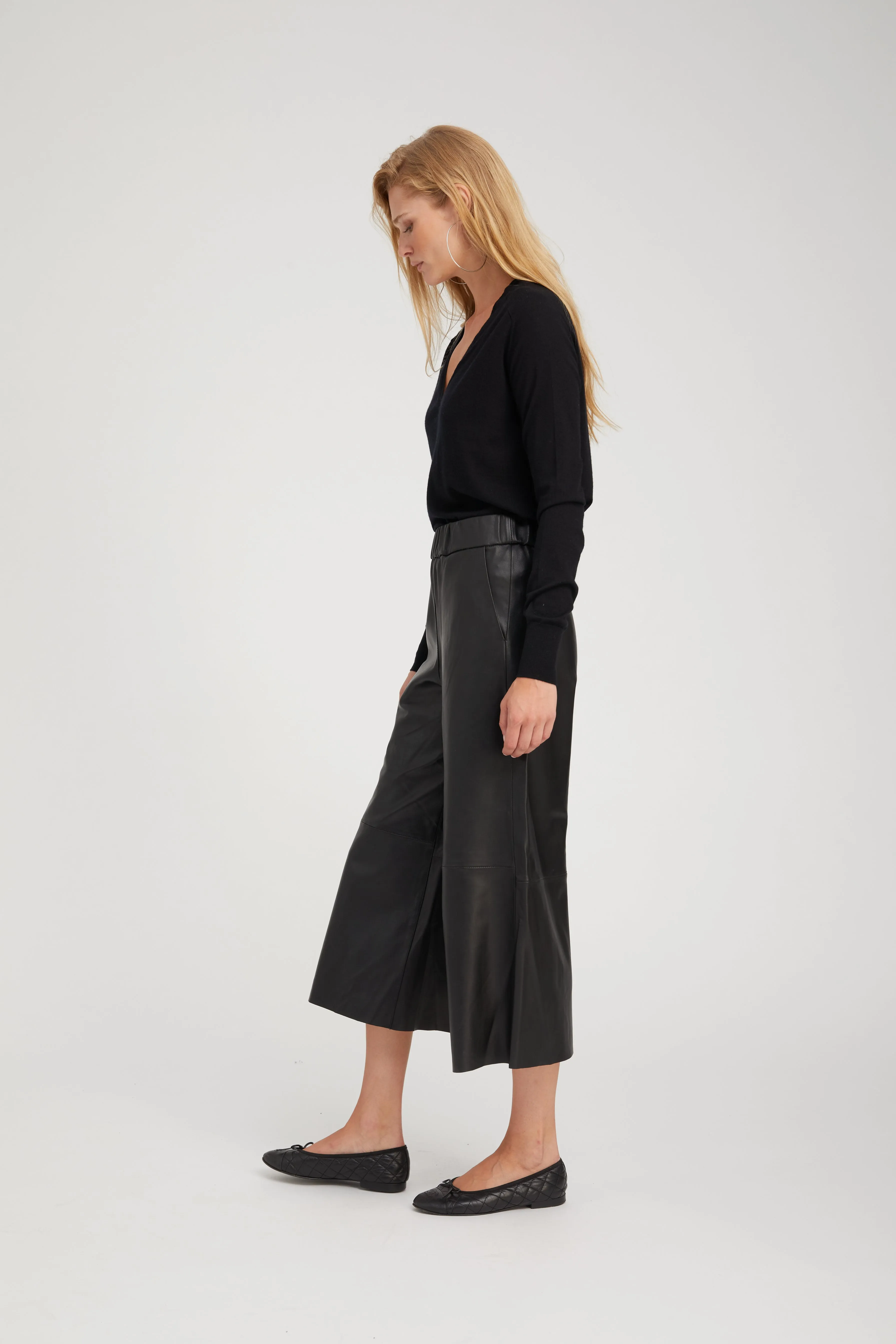 Black Leather Culotte Pants