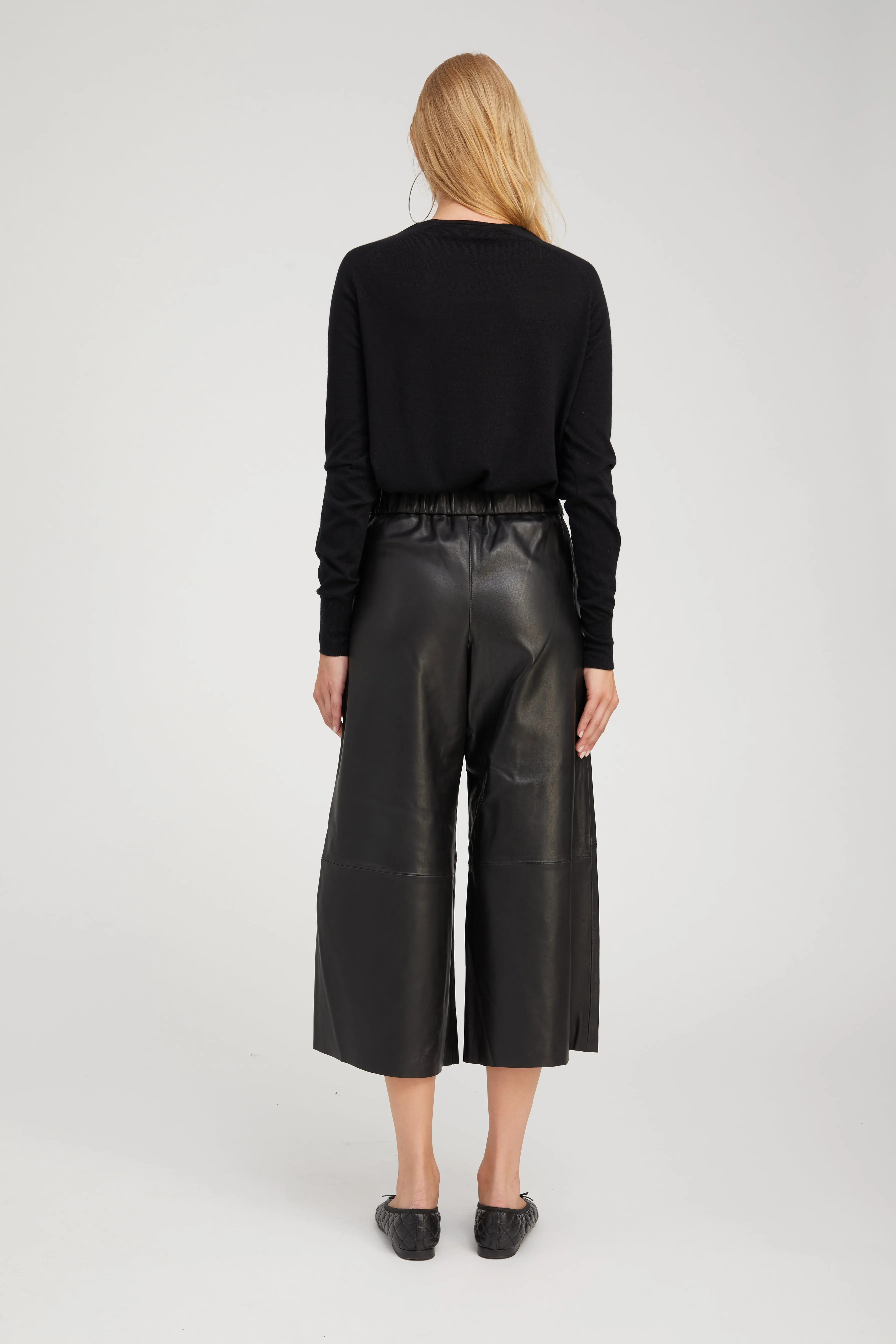 Black Leather Culotte Pants