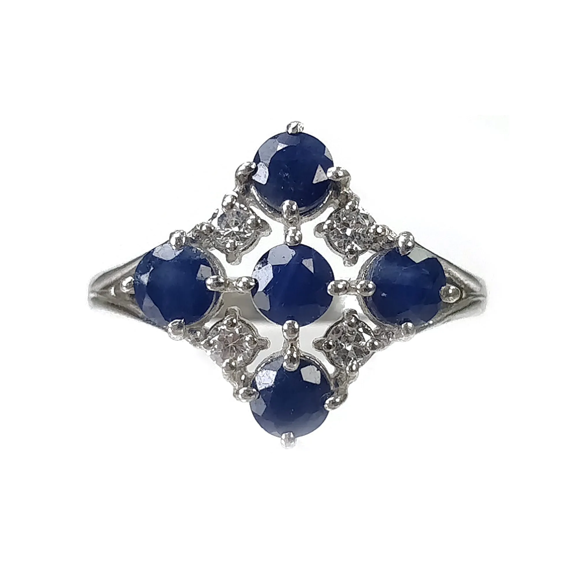 Blue SAPPHIRE Gemstone With CZ RING : 3.850gms 925 Sterling Silver Natural Sapphire Oval Normal Cut Prong Set Unisex Ring 7.5US