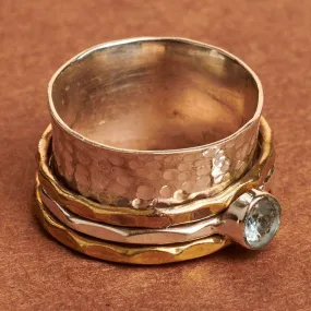 Blue Topaz Silver Spinning Ring, Meditation Spinner Ring, Spin Ring, Fidget Ring, Copper Ring, Anxiety Ring, Worry Ring, Hammered Ring, Thumb Ring