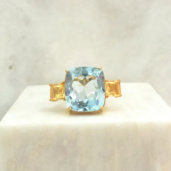 Blue Topaz Square with Citrine Square Cocktail Ring