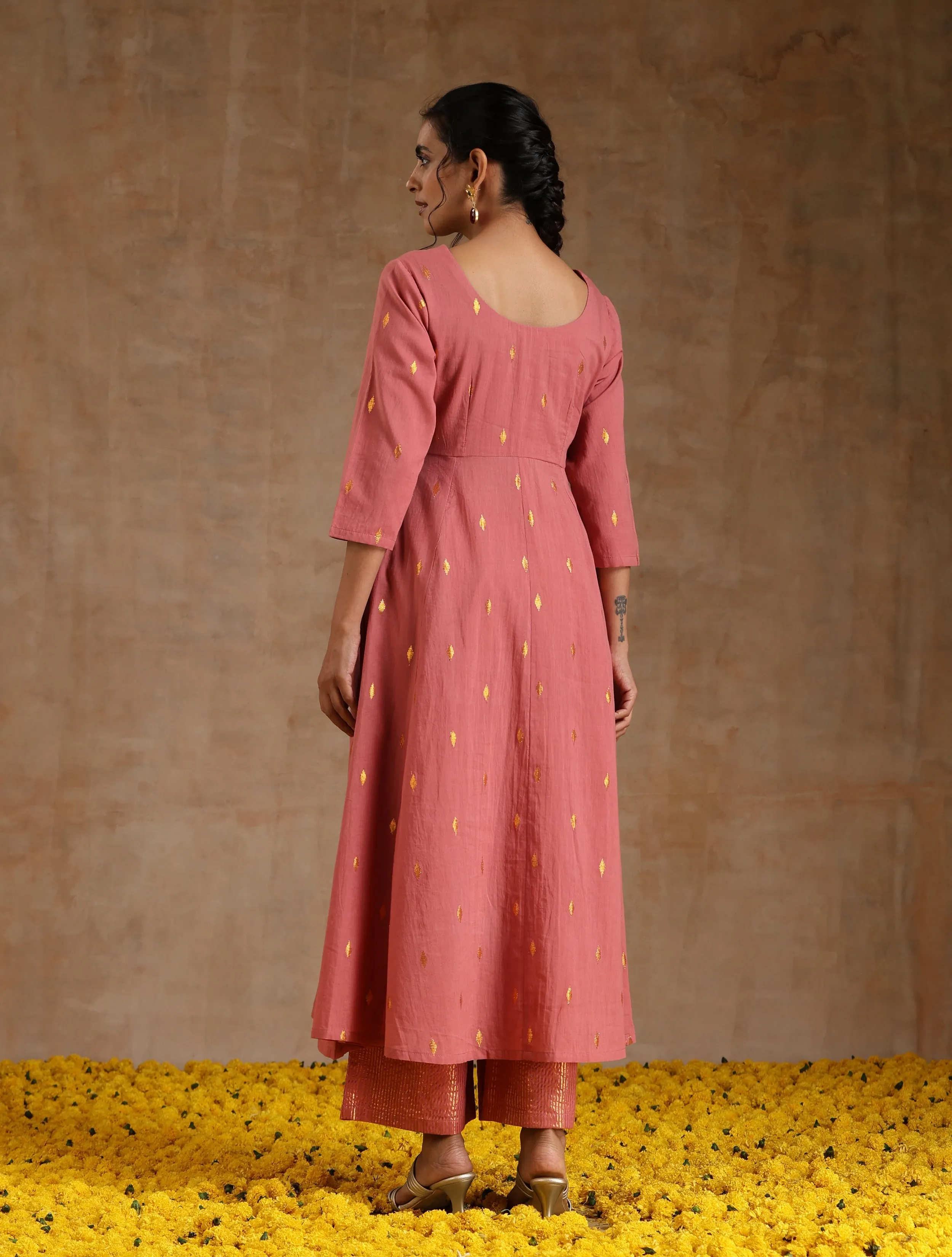 Blush Gold Cotton Anarkali Set