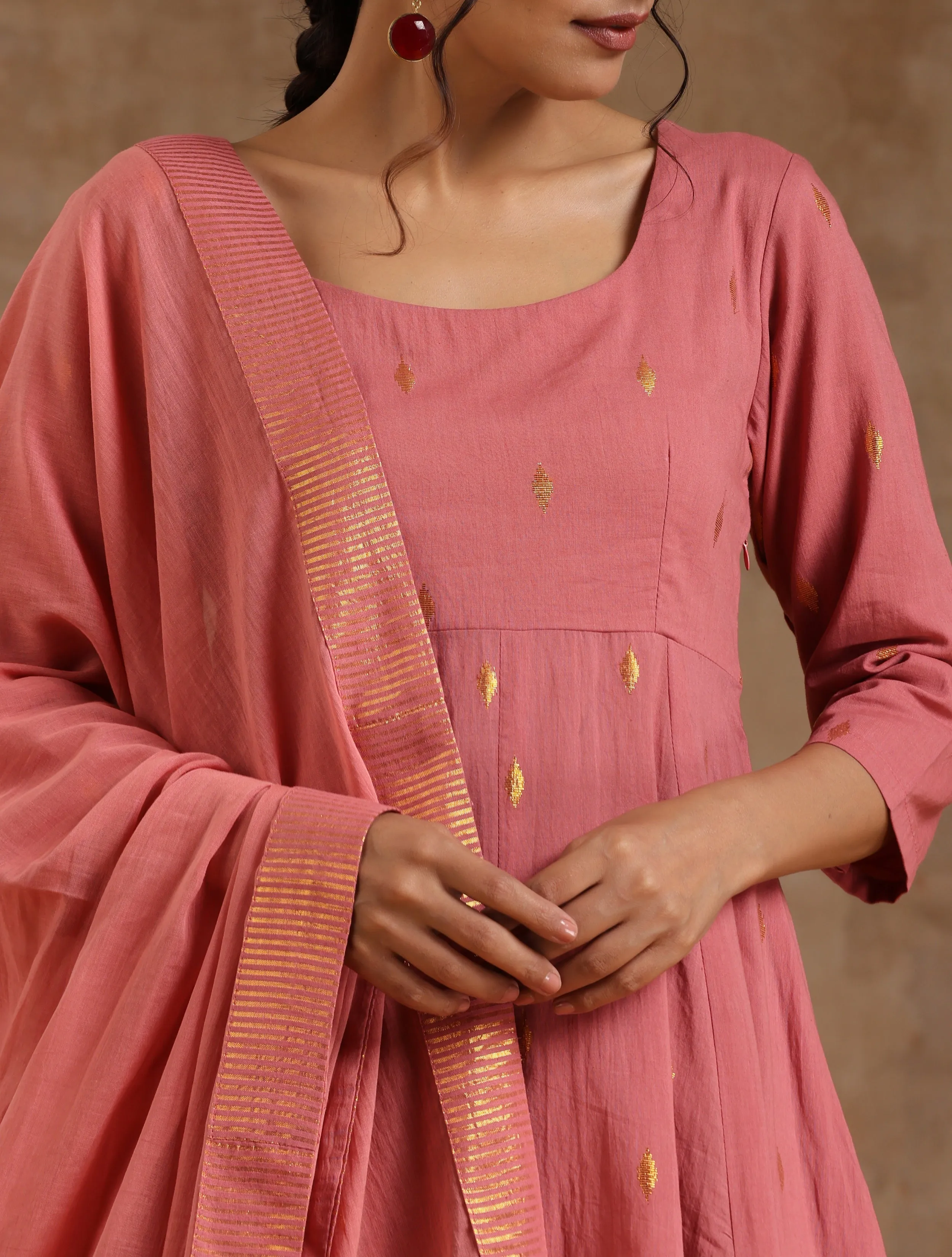 Blush Gold Cotton Anarkali Set