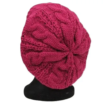 Cable Knit Beret - Ruby