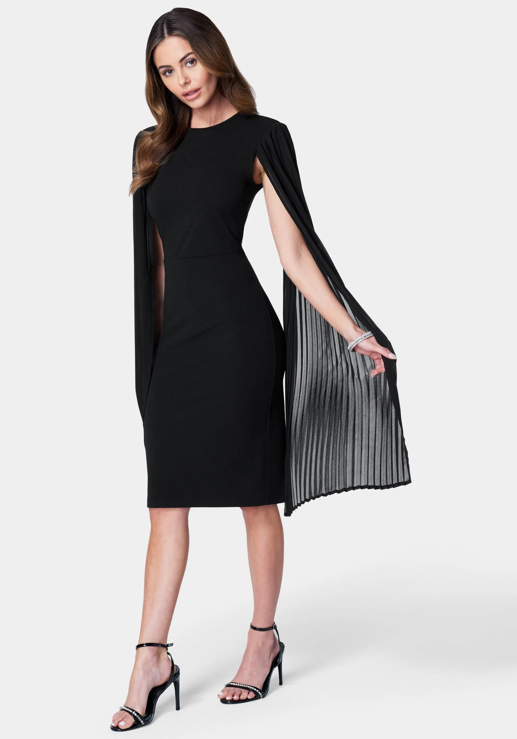 Cape Sleeve Midi Dress