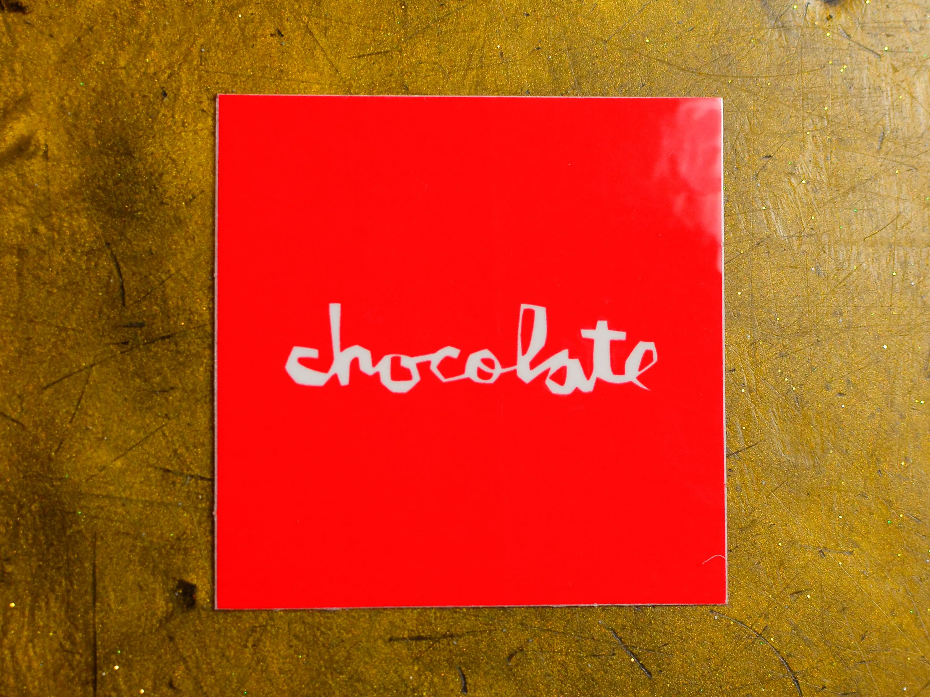 Chocolate Square Logo Small Sticker - Red