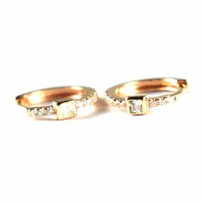 Circle earring with small square CZ & pink gold plating