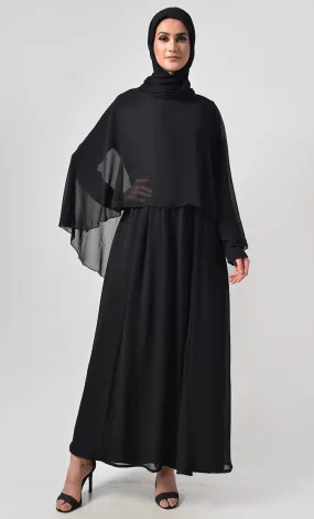 Classic Black With Upper Cape Everyday Abaya