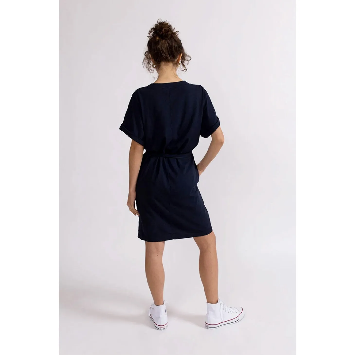 Cotton Jersey Tie Waist Dress- New Navy