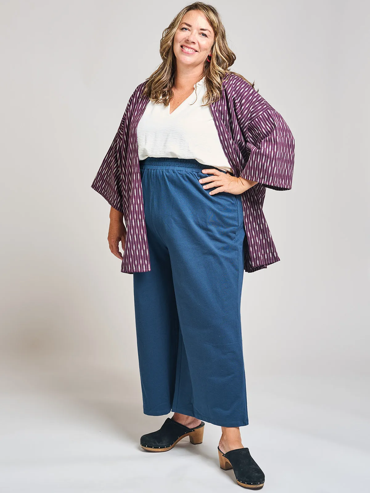 Fae Wide Leg Plus Size Pant - Loop Knit Blue