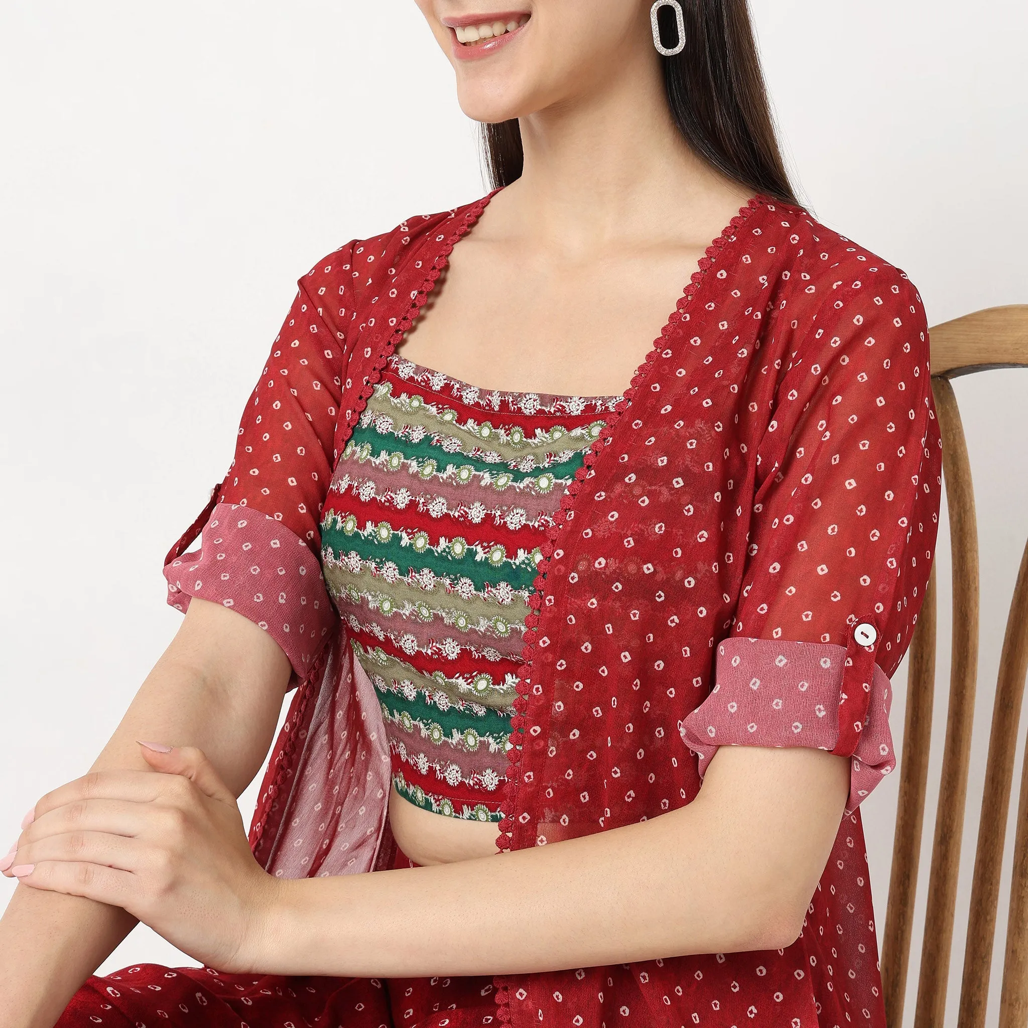 Flare Fit Embroidered Top with Palazzo & with Cape Set