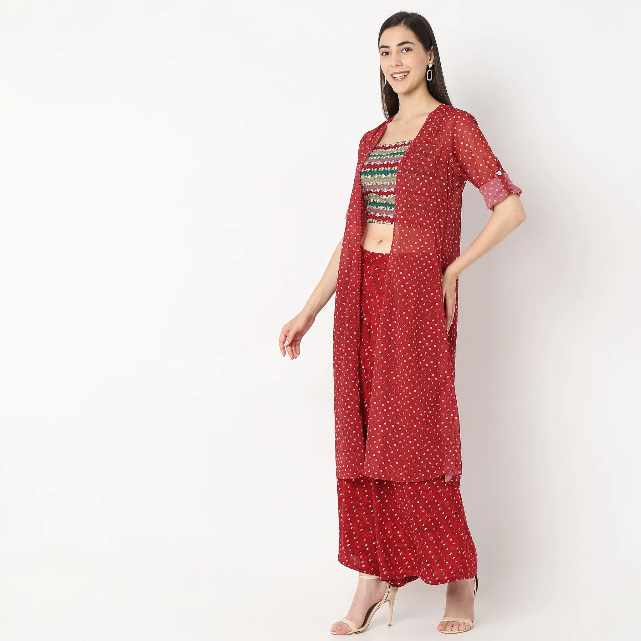 Flare Fit Embroidered Top with Palazzo & with Cape Set