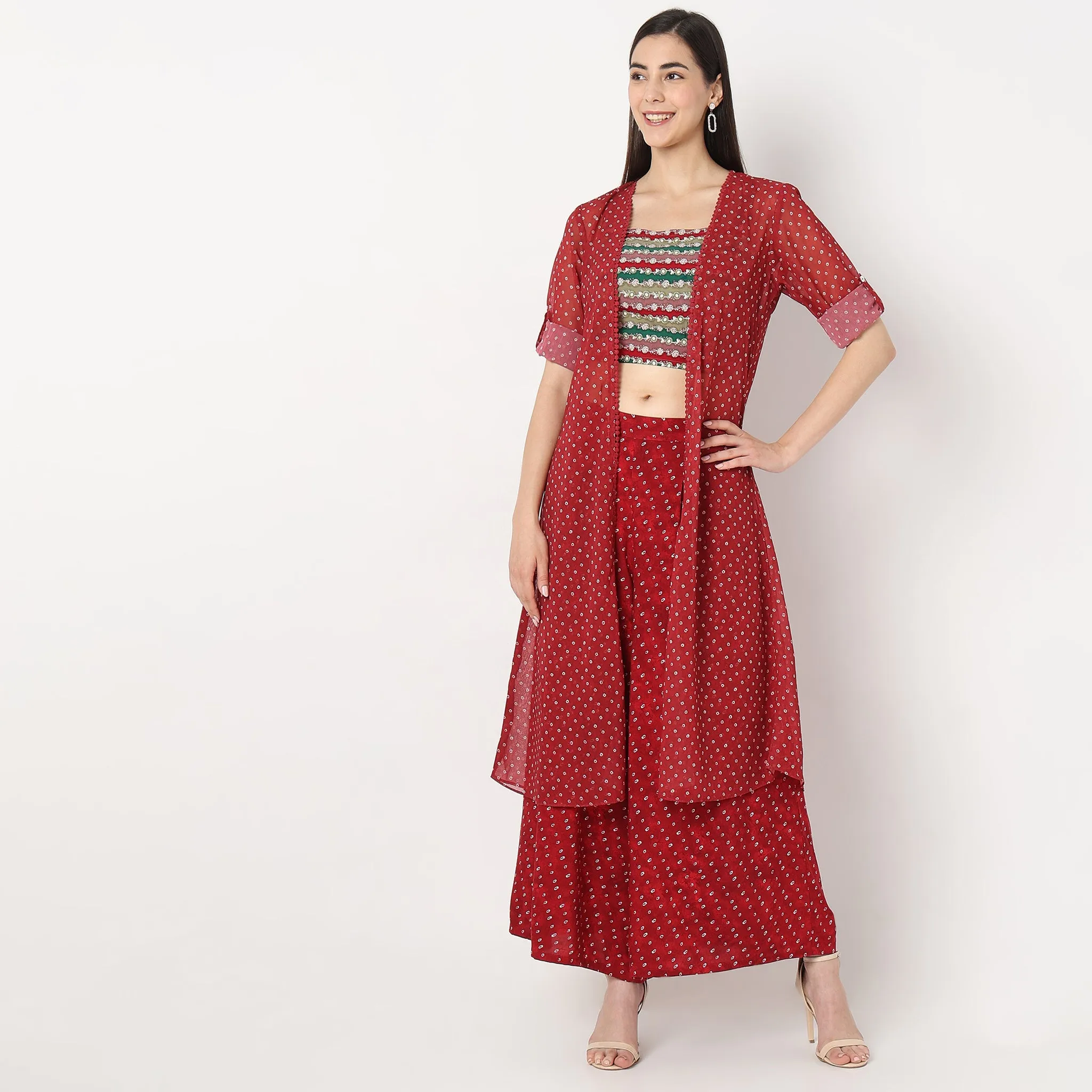 Flare Fit Embroidered Top with Palazzo & with Cape Set