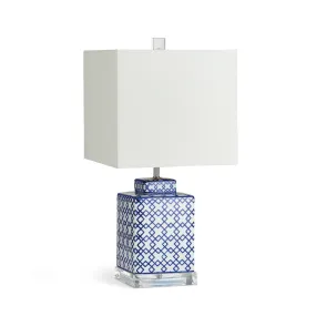 Fretwork Square Blue and White Lamp - Small