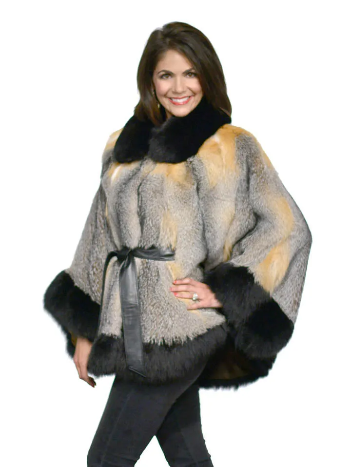 Gray Fox Fur Cape with Optional Belt